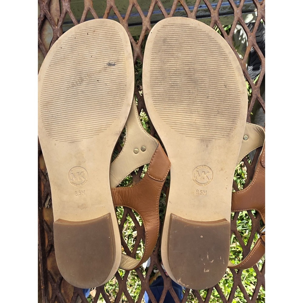 Womens Michael Kors Brown Leather Logo Thong Wedge Sandals Size 8.5 - Picture 3 of 4